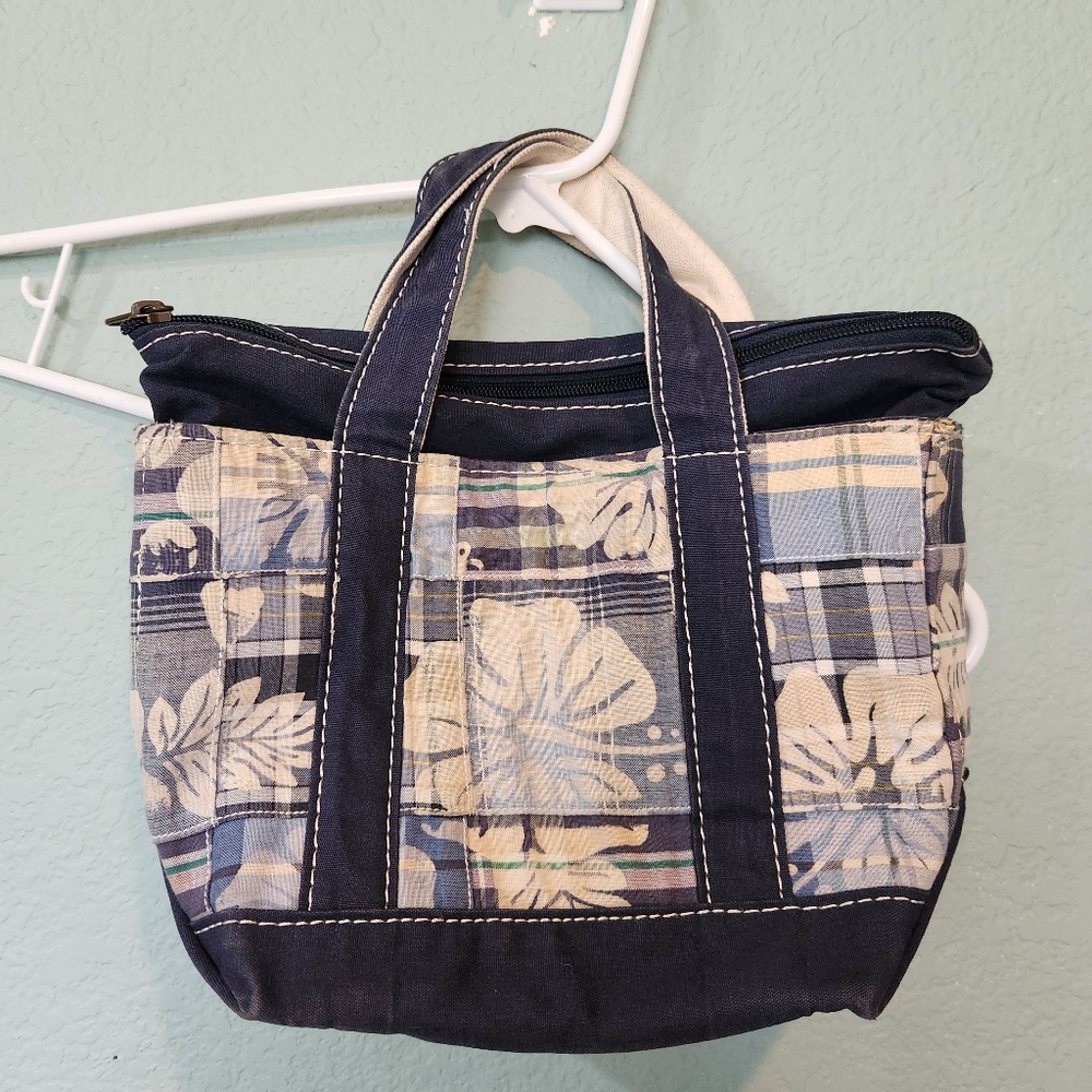 L.L. Bean Vintage Boat & Tote Canvas Mini Madras Rare Plaid Blue Hawaiian Floral
